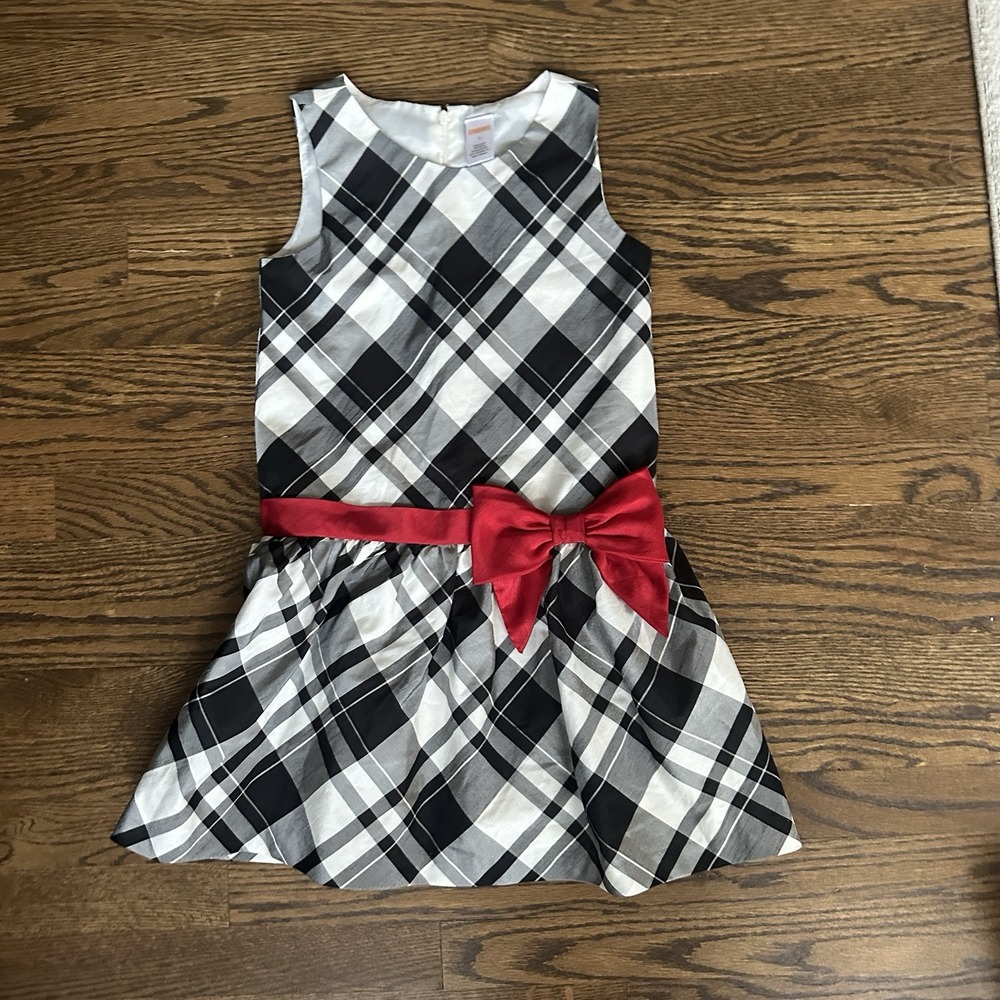 Gymboree Plaid Bow Sash Dress Girls Sz 8 Black White Very Merry Holiday Sweet